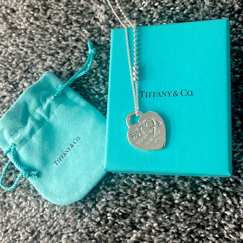 Tiffany & Co. Heart & Arrow Heart Charm on 28-30 in. Adjustable bead pendant